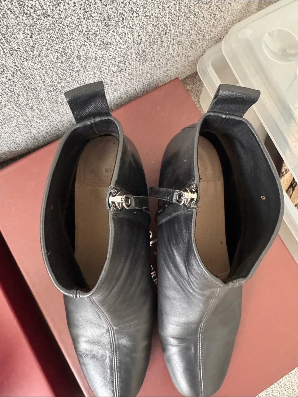 EVERLANE Black Leather Ankle Boots Block Heel Size 8